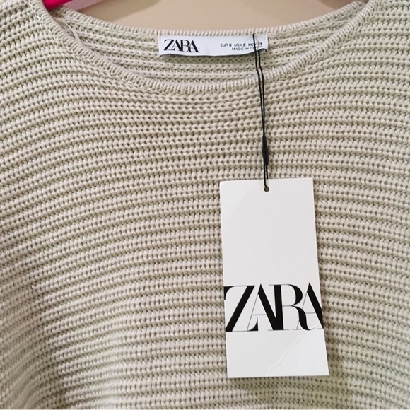 Zara Tie Waist Sweater Knit Long Sleeve Crew Neck - Picture 6 of 7